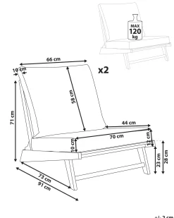Set di 2 sedie da giardino con cuscini MICCIANO Legno d'acacia Bianco sporco
