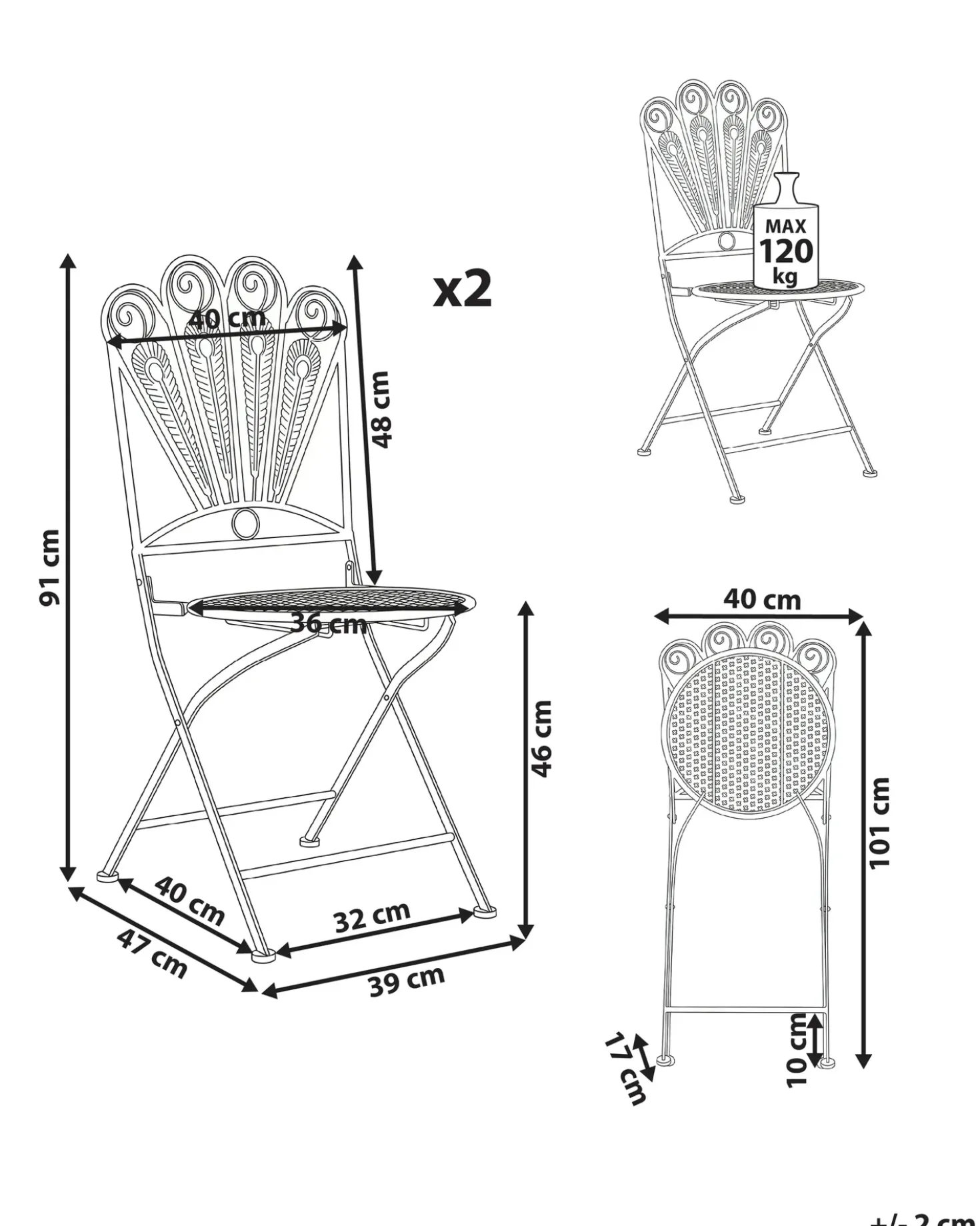 Set di 2 sedie da giardino PAVIA Pieghevole Metallo Blu