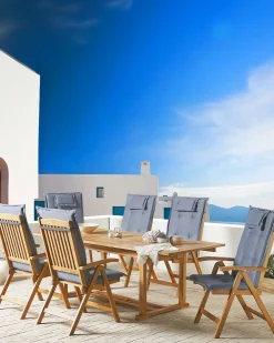Set di 6 sedie da giardino con cuscini JAVA Legno d'acacia Blu