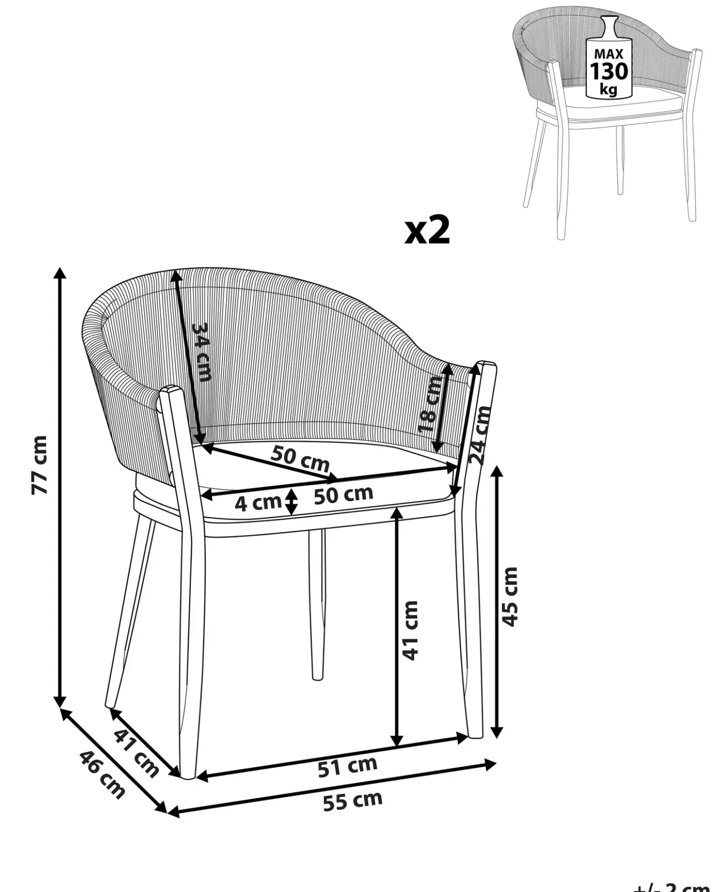 Set di 2 sedie da giardino con cuscini MILETO Metallo Grigio