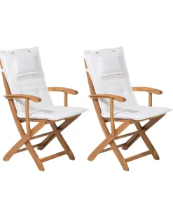 Set di 2 sedie da giardino con cuscini MAUI Legno d'acacia Bianco sporco
