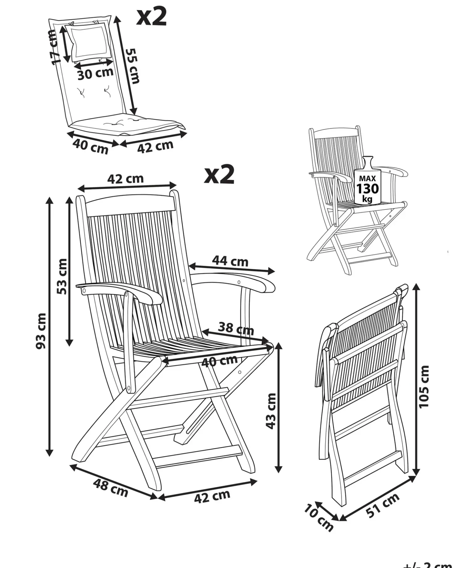 Set di 2 sedie da giardino con cuscini MAUI Legno d'acacia Bianco sporco