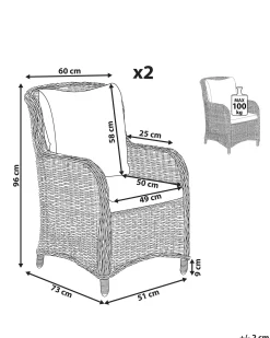 Set di 2 sedie da giardino con cuscini CASCAIS Rattan sintetico (PE) Grigio