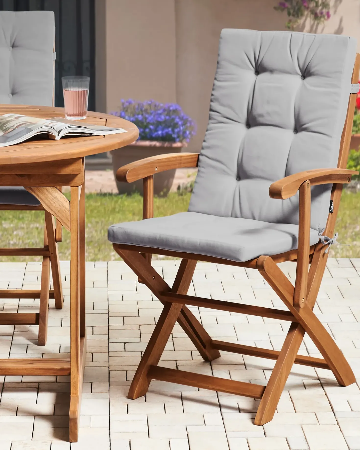 Set di 2 sedie da giardino con cuscini MAUI PREMIUM Legno d'acacia Grigio chiaro