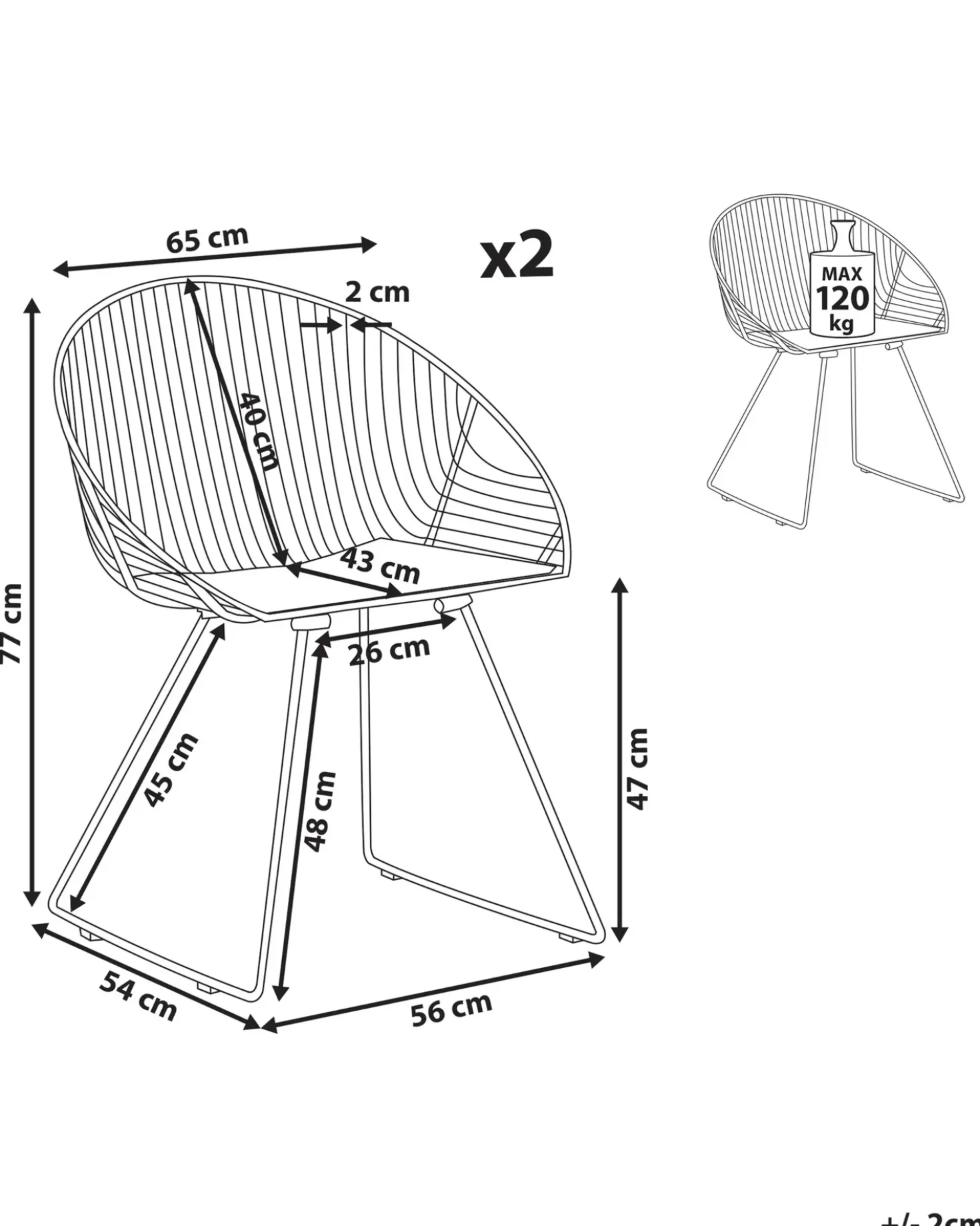 Set di 2 sedie da pranzo AURORA Metallo Argento