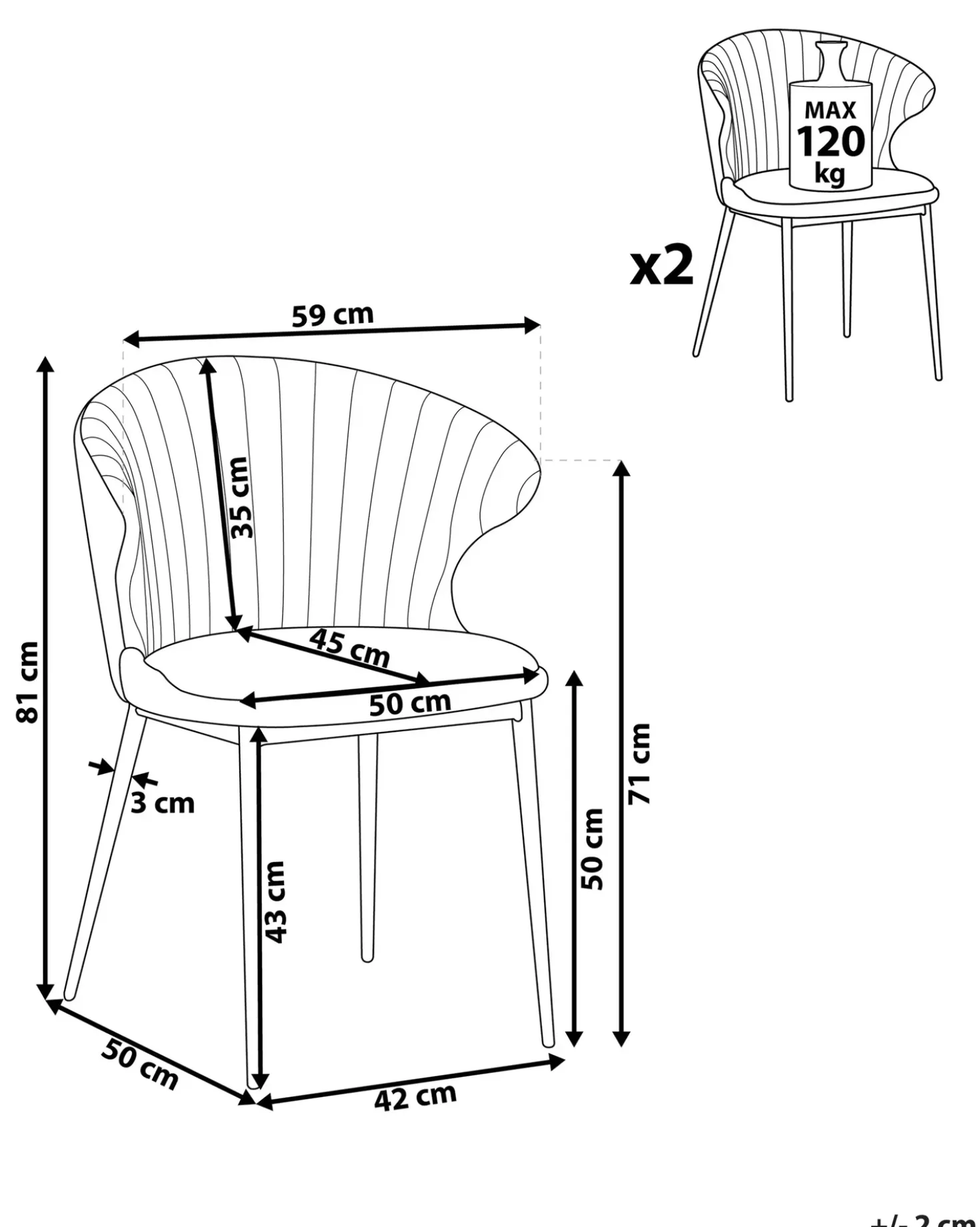 Set di 2 sedie da pranzo AUGUSTA Velluto Grigio