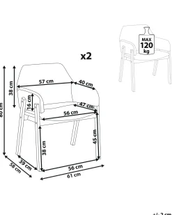 Set di 2 sedie da pranzo ALBION Tessuto Grigio