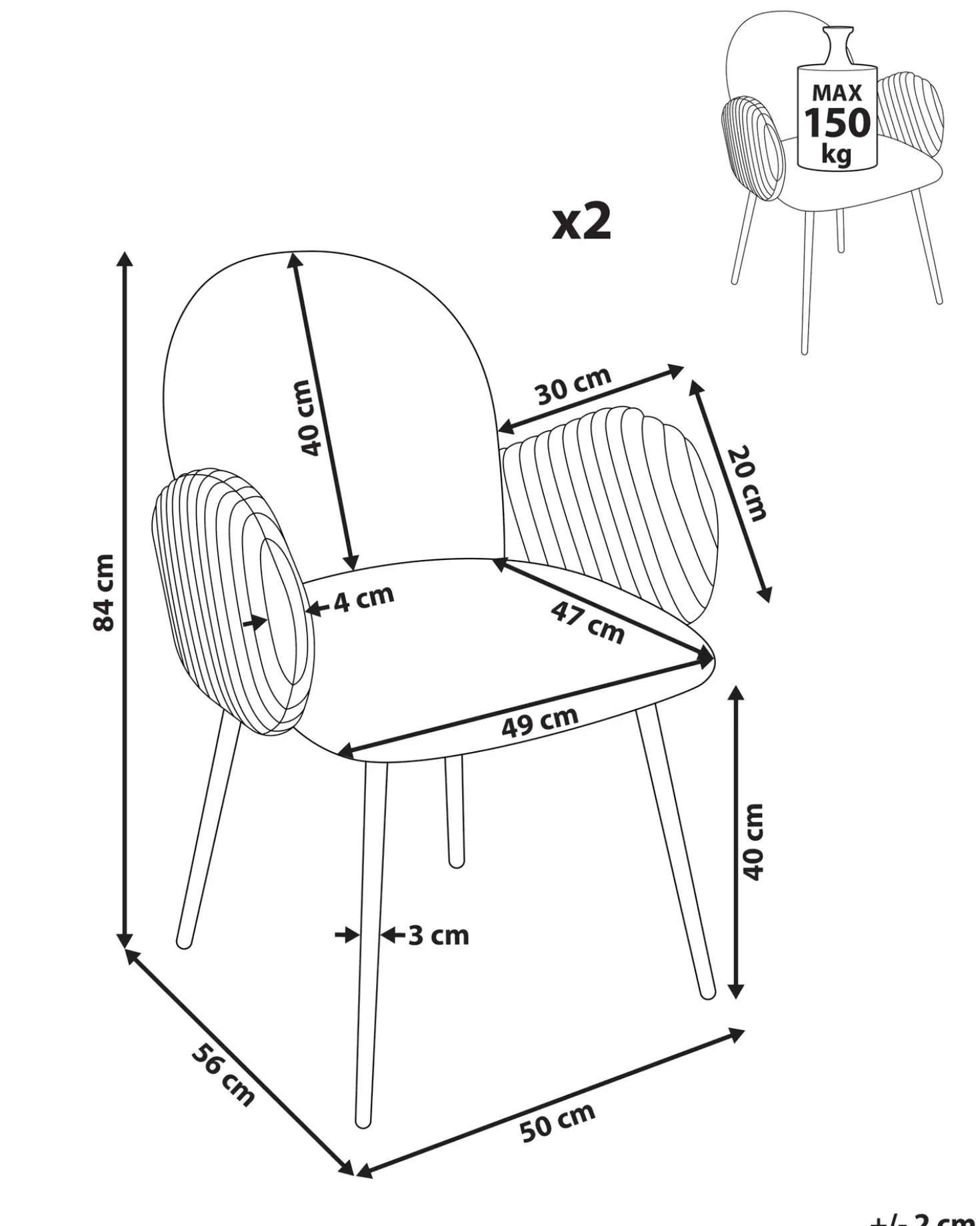 Set di 2 sedie da pranzo AMITY Tessuto Tortora