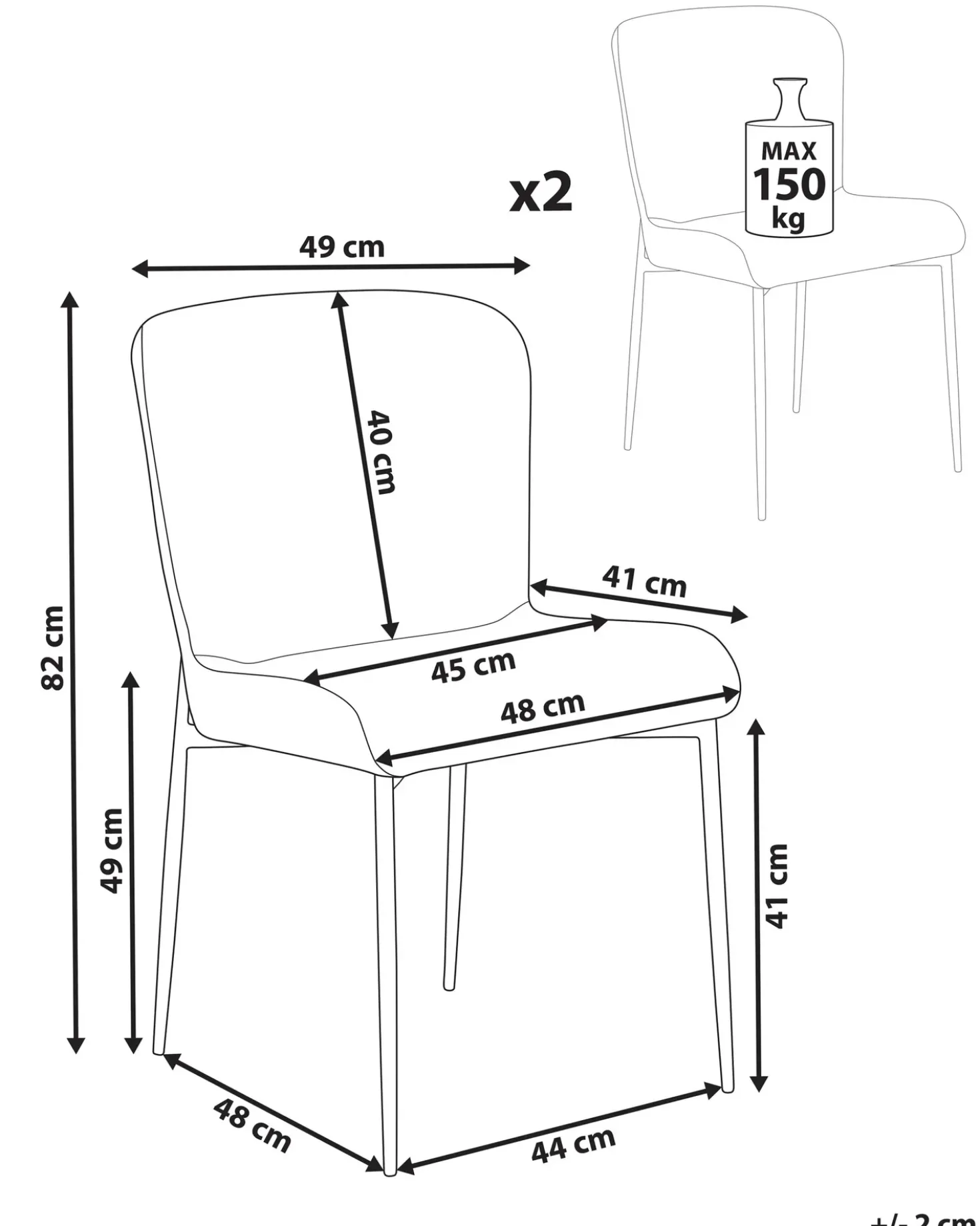 Set di 2 sedie da pranzo ADA Tessuto Grigio scuro