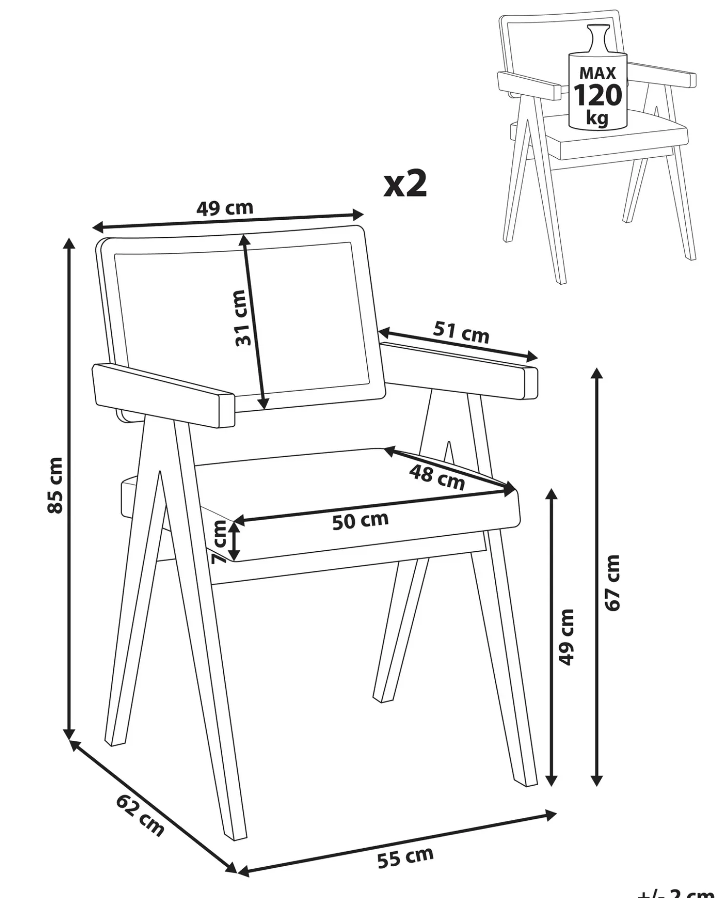 Set di 2 sedie da pranzo AVA Legno Marrone/Beige chiaro