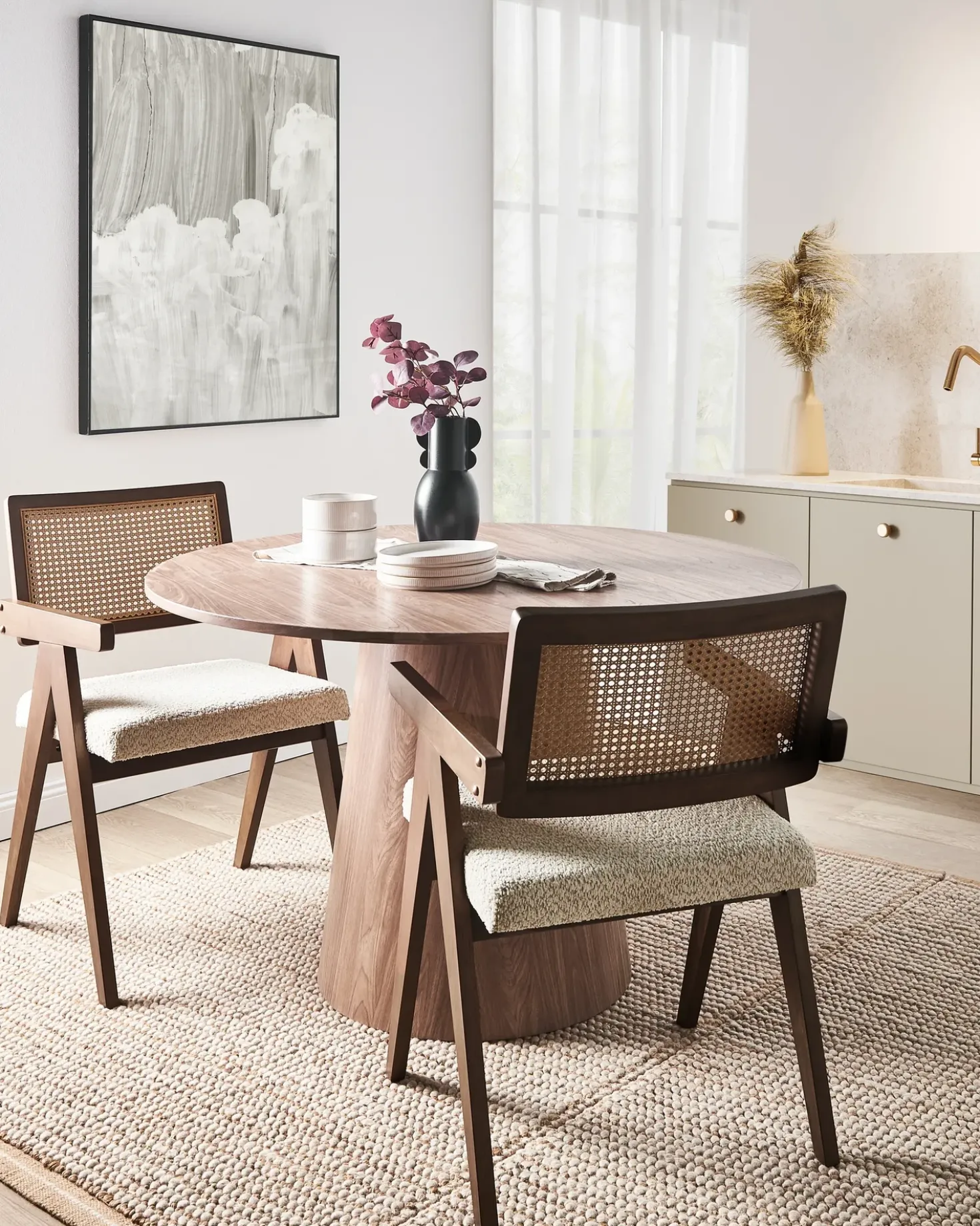 Set di 2 sedie da pranzo AVA Legno Marrone/Beige chiaro