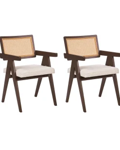 Set di 2 sedie da pranzo AVA Legno Marrone scuro/Beige chiaro