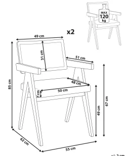 Set di 2 sedie da pranzo AVA Legno Marrone scuro/Beige chiaro