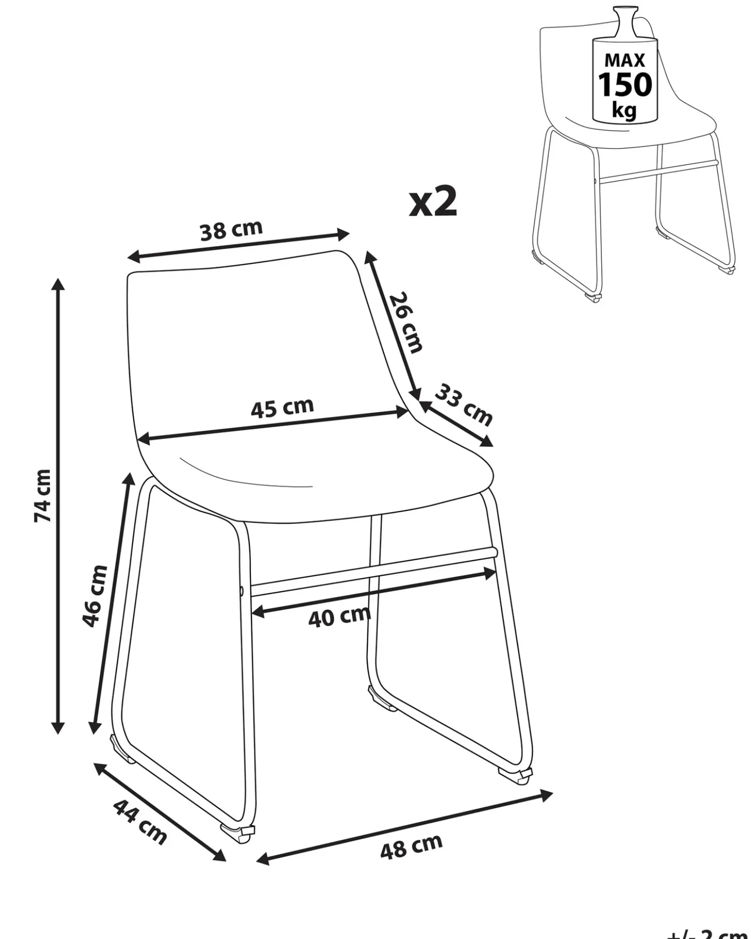 Set di 2 sedie da pranzo BATAVIA Tessuto Blu oltremare