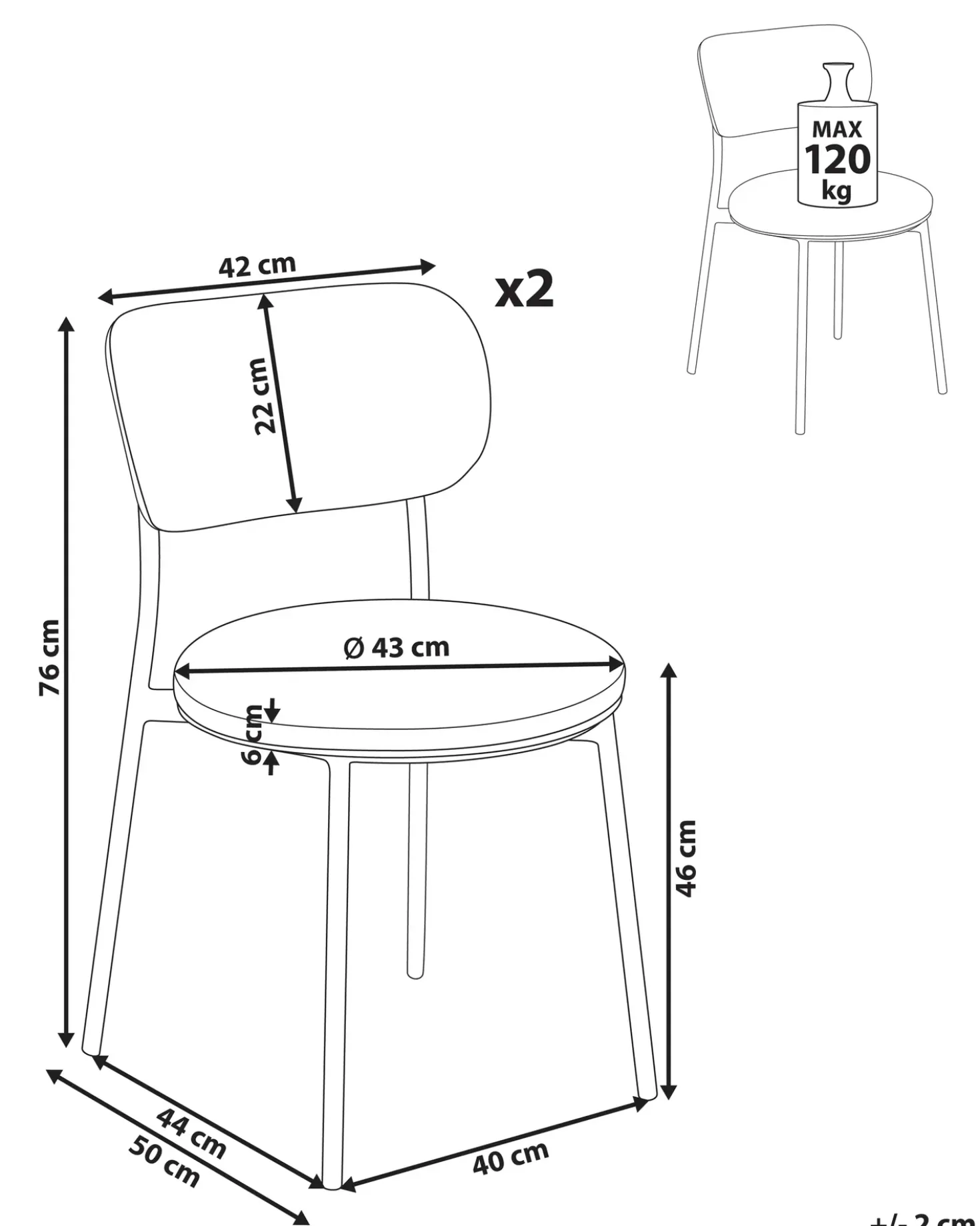 Set di 2 sedie da pranzo CASEY Tessuto Grigio chiaro