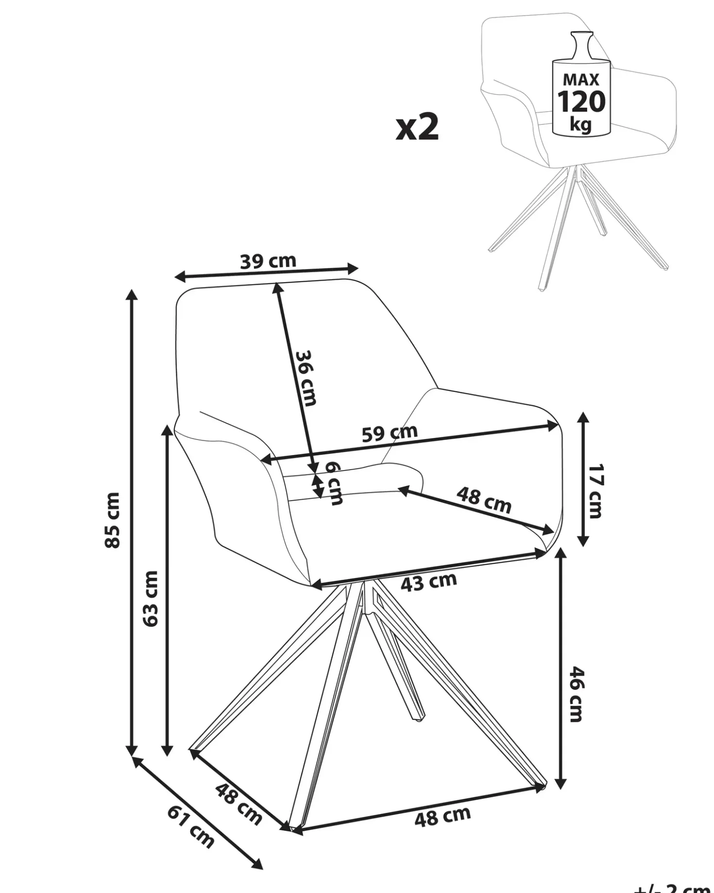 Set di 2 sedie da pranzo CINEY Tessuto Bianco sporco
