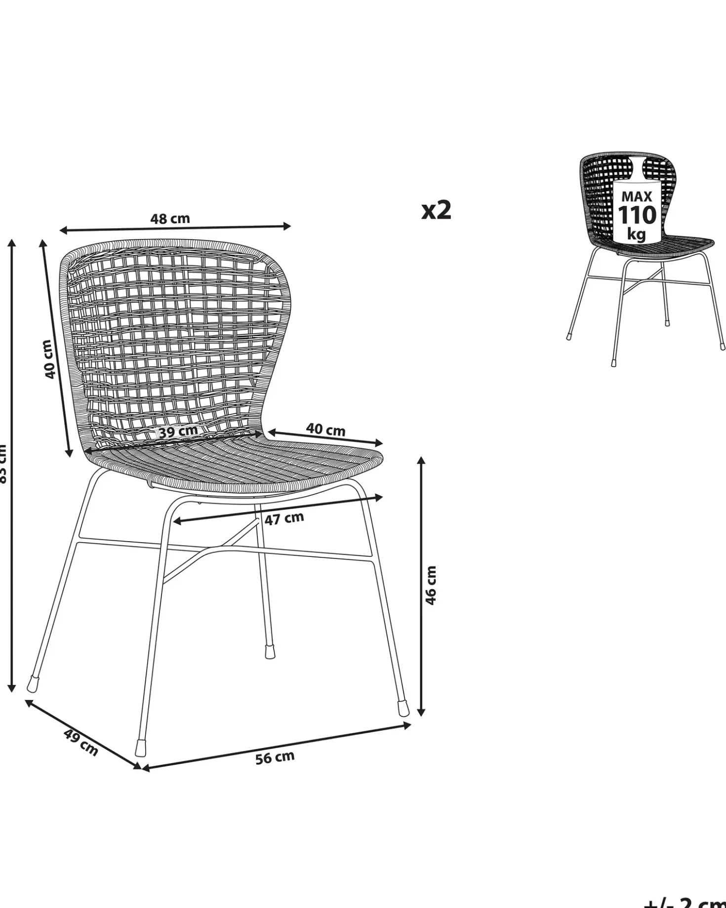 Set di 2 sedie da pranzo ELFROS Rattan Naturale