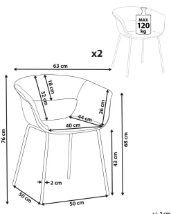 Set di 2 sedie da pranzo ELMA Tessuto Blu scuro