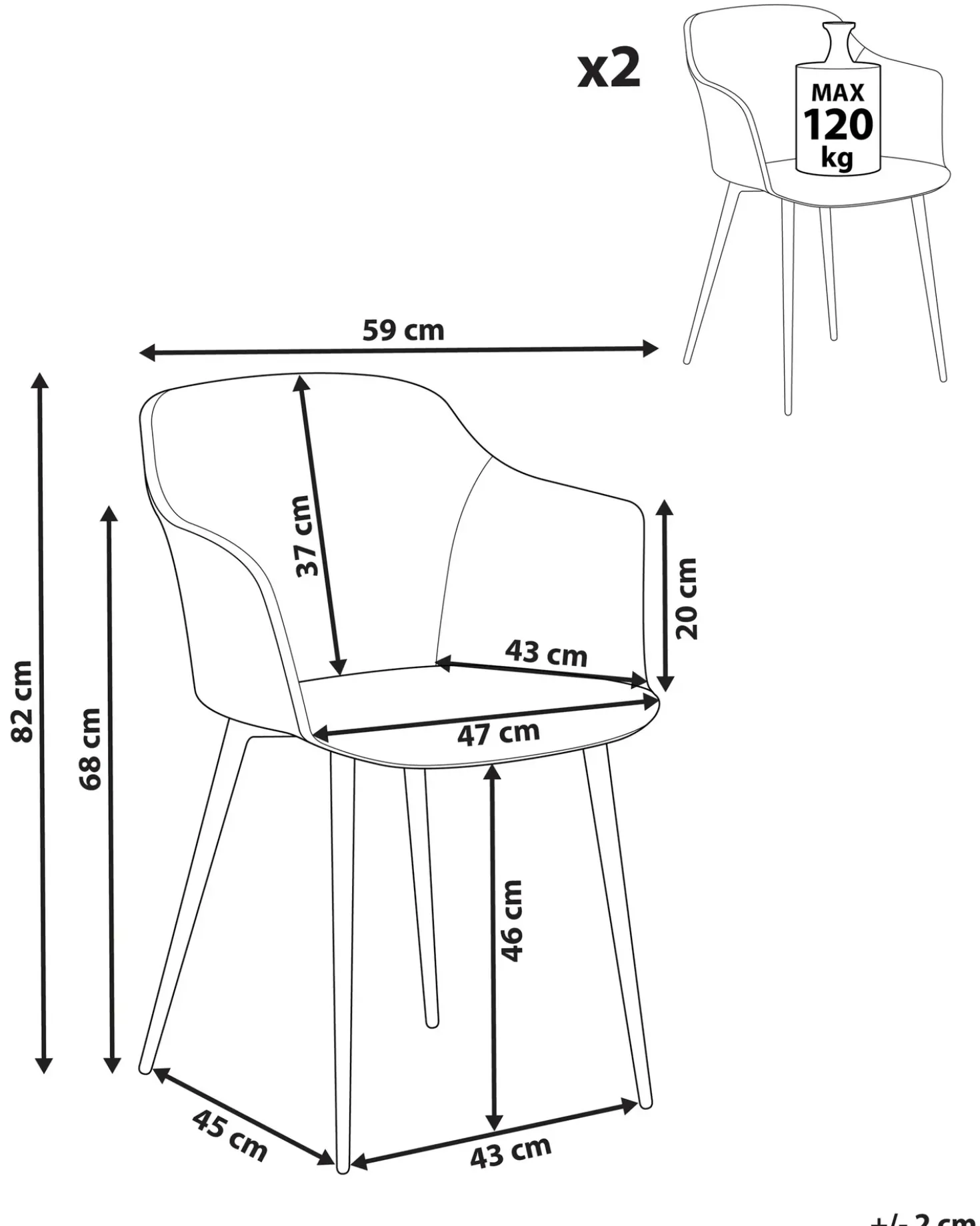 Set di 2 sedie da pranzo ELIM Tessuto Arancione