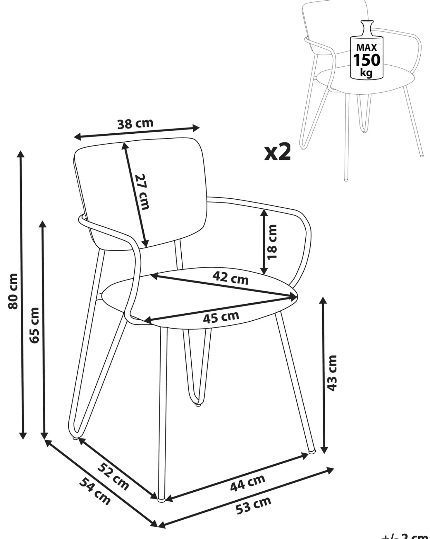 Set di 2 sedie da pranzo ELKO Tessuto Bianco sporco