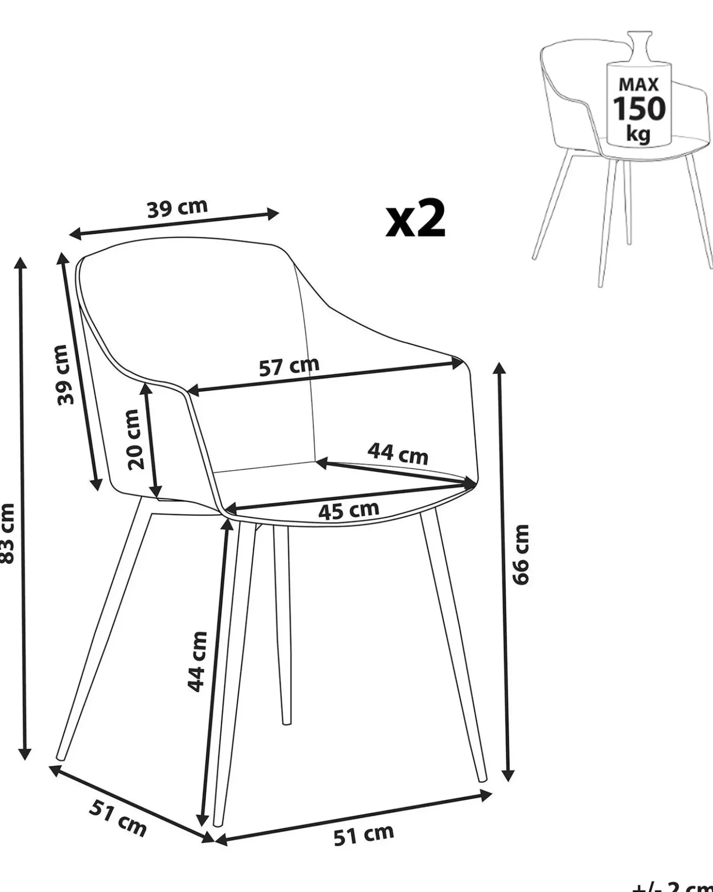 Set di 2 sedie da pranzo FONDA Bianco