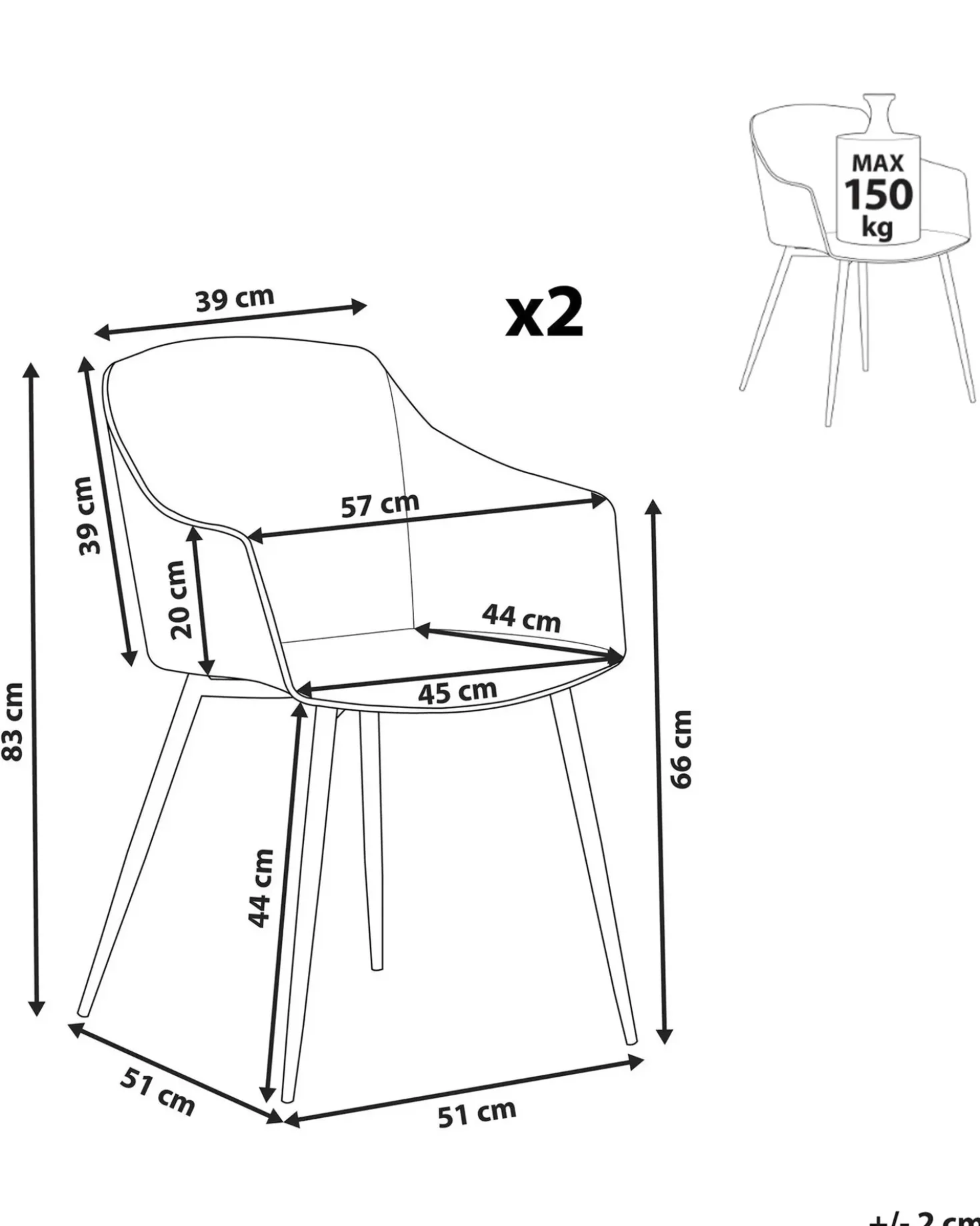 Set di 2 sedie da pranzo FONDA Bianco