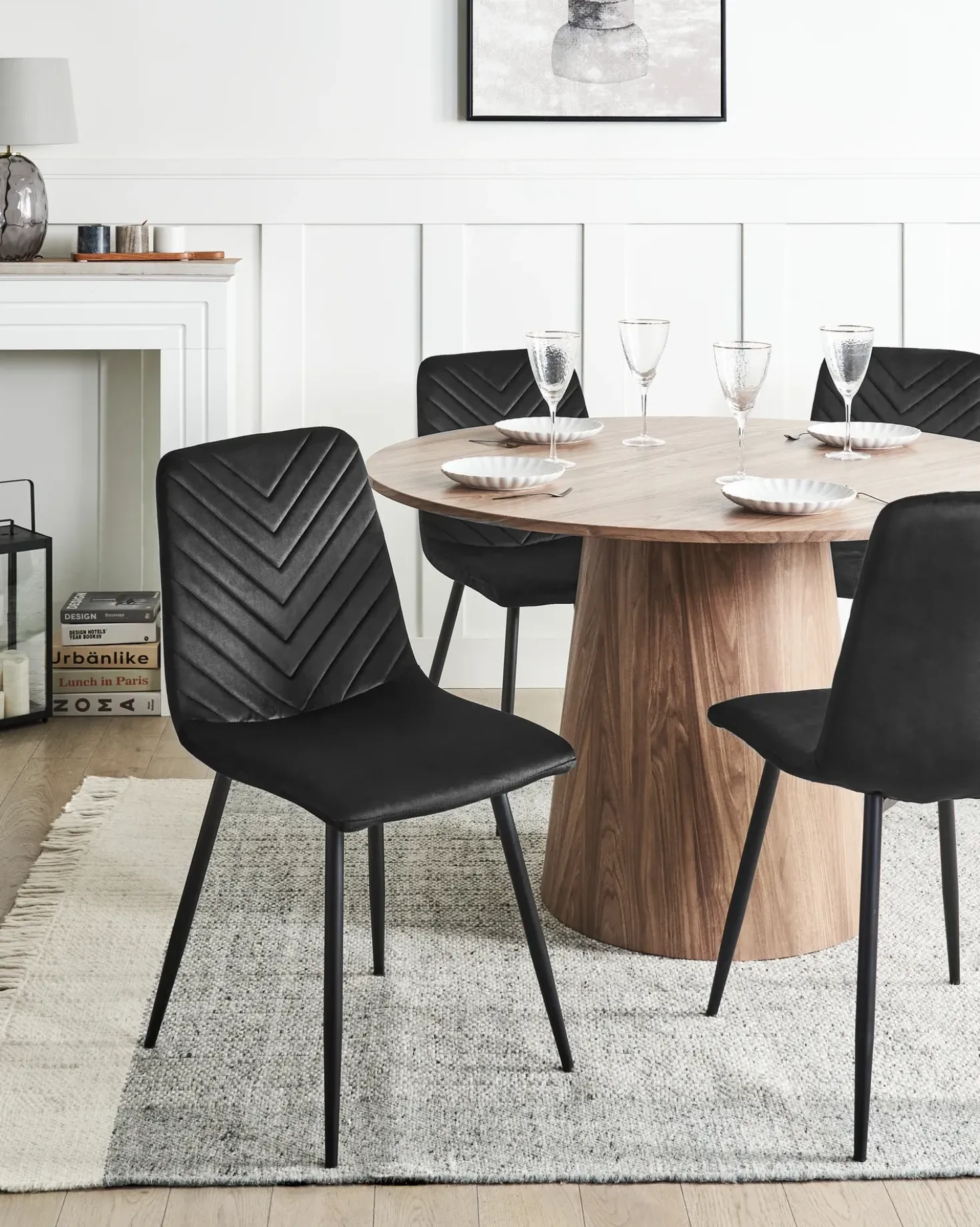 Set di 4 sedie da pranzo HAVRE Velluto Nero