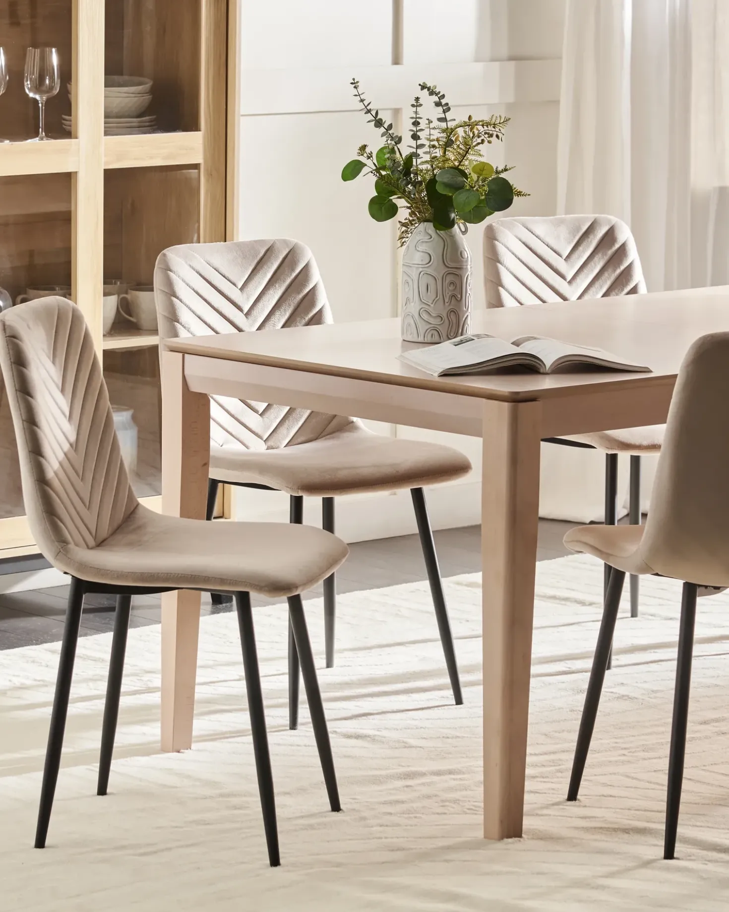 Set di 4 sedie da pranzo HAVRE Velluto Beige