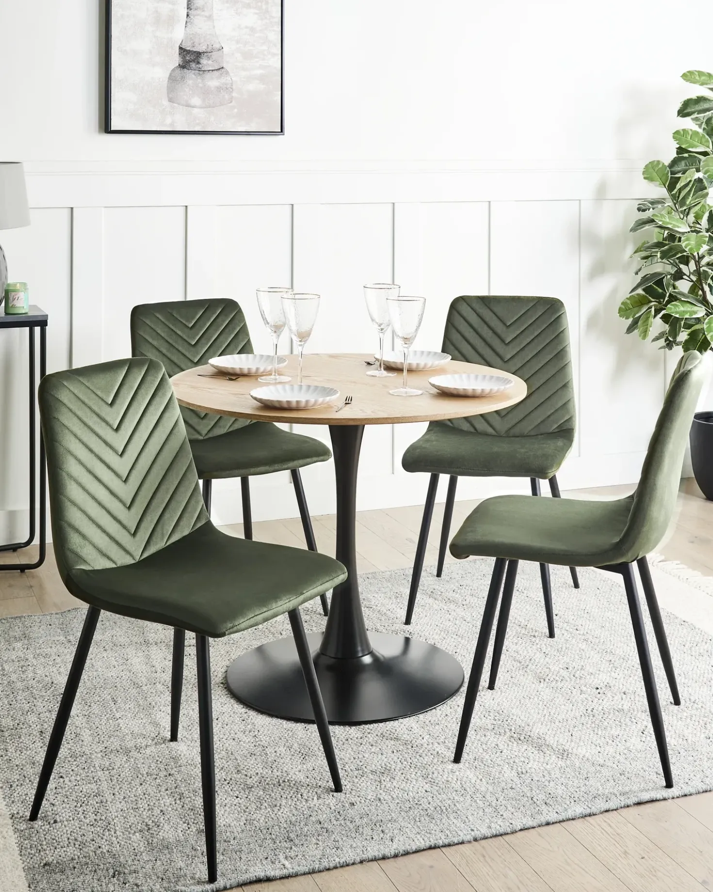 Set di 4 sedie da pranzo HAVRE Velluto Verde oliva