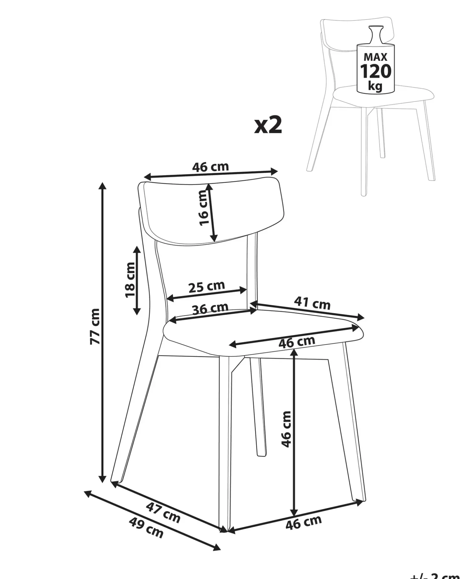 Set di 2 sedie da pranzo HOPE Legno Marrone scuro/Bianco sporco