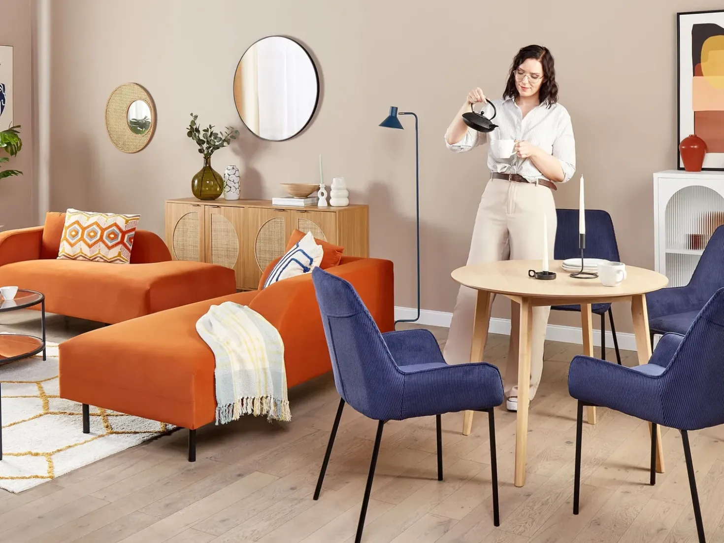 Set di 2 sedie da pranzo LOVERNA Velluto a coste Blu scuro