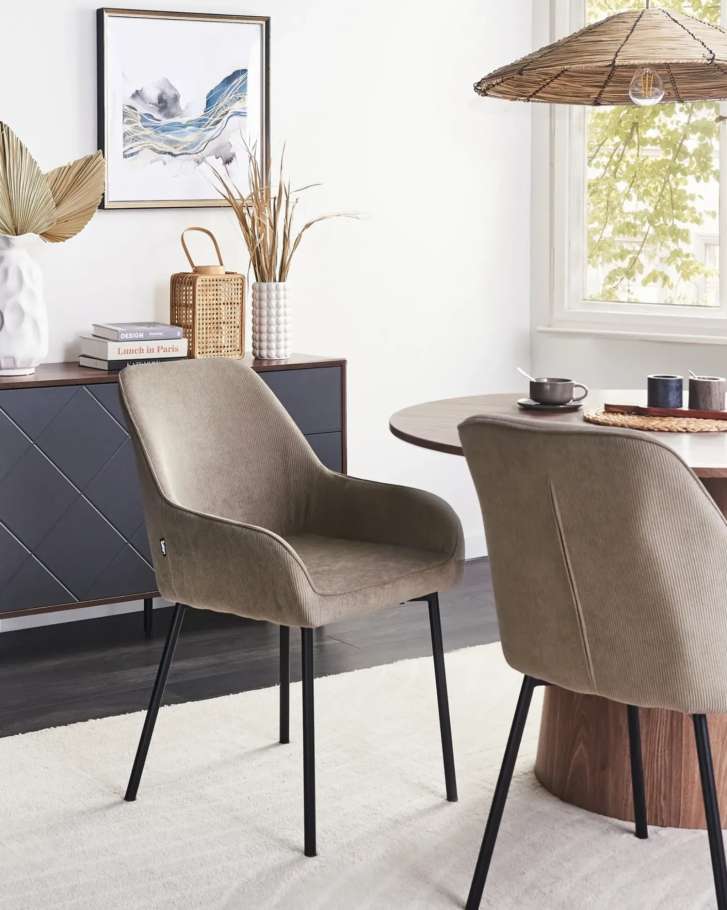 Set di 2 sedie da pranzo LOVERNA Velluto a coste Beige