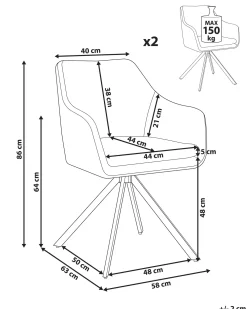 Set di 2 sedie da pranzo LITHIA Tessuto Nero/Bianco
