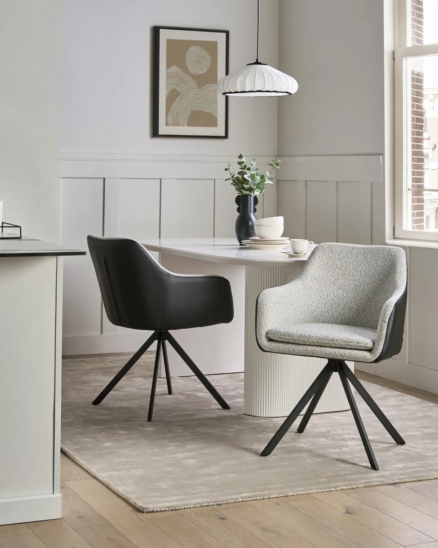 Set di 2 sedie da pranzo LITHIA Tessuto Nero/Bianco