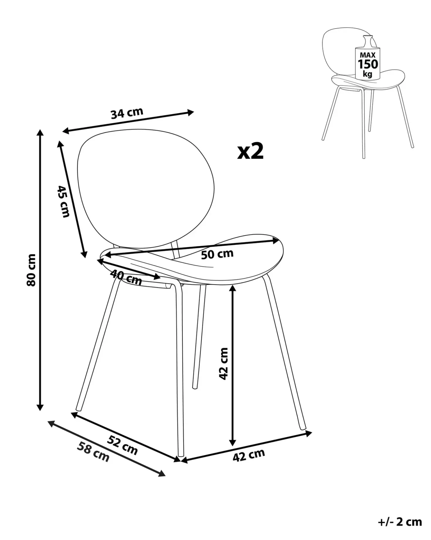 Set di 2 sedie da pranzo LUANA Pelle sintetica Marrone dorato