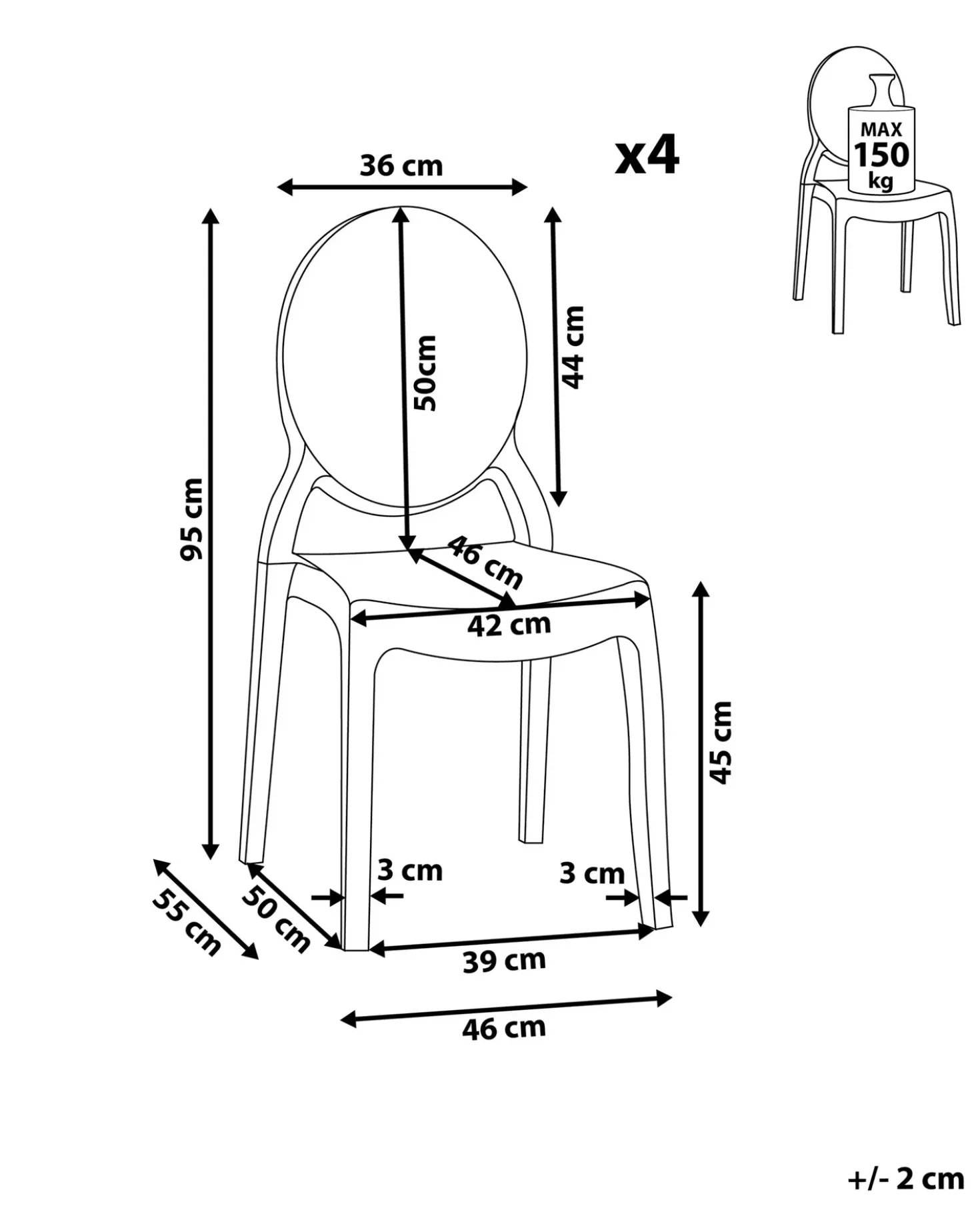 Set di 4 sedie da pranzo MERTON Trasparente