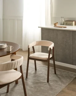 Set di 2 sedie da pranzo MYLO Tessuto Bianco sporco/Marrone scuro
