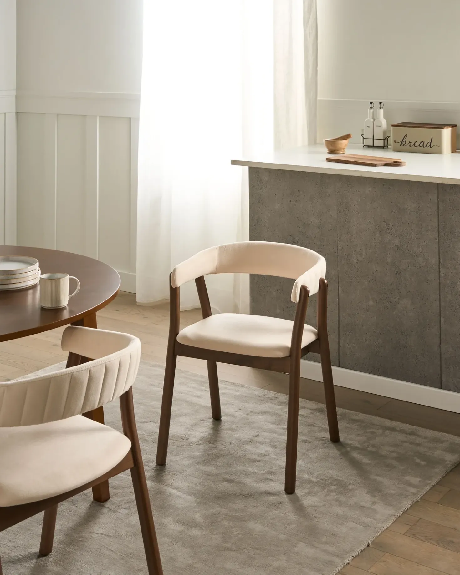 Set di 2 sedie da pranzo MYLO Tessuto Bianco sporco/Marrone scuro