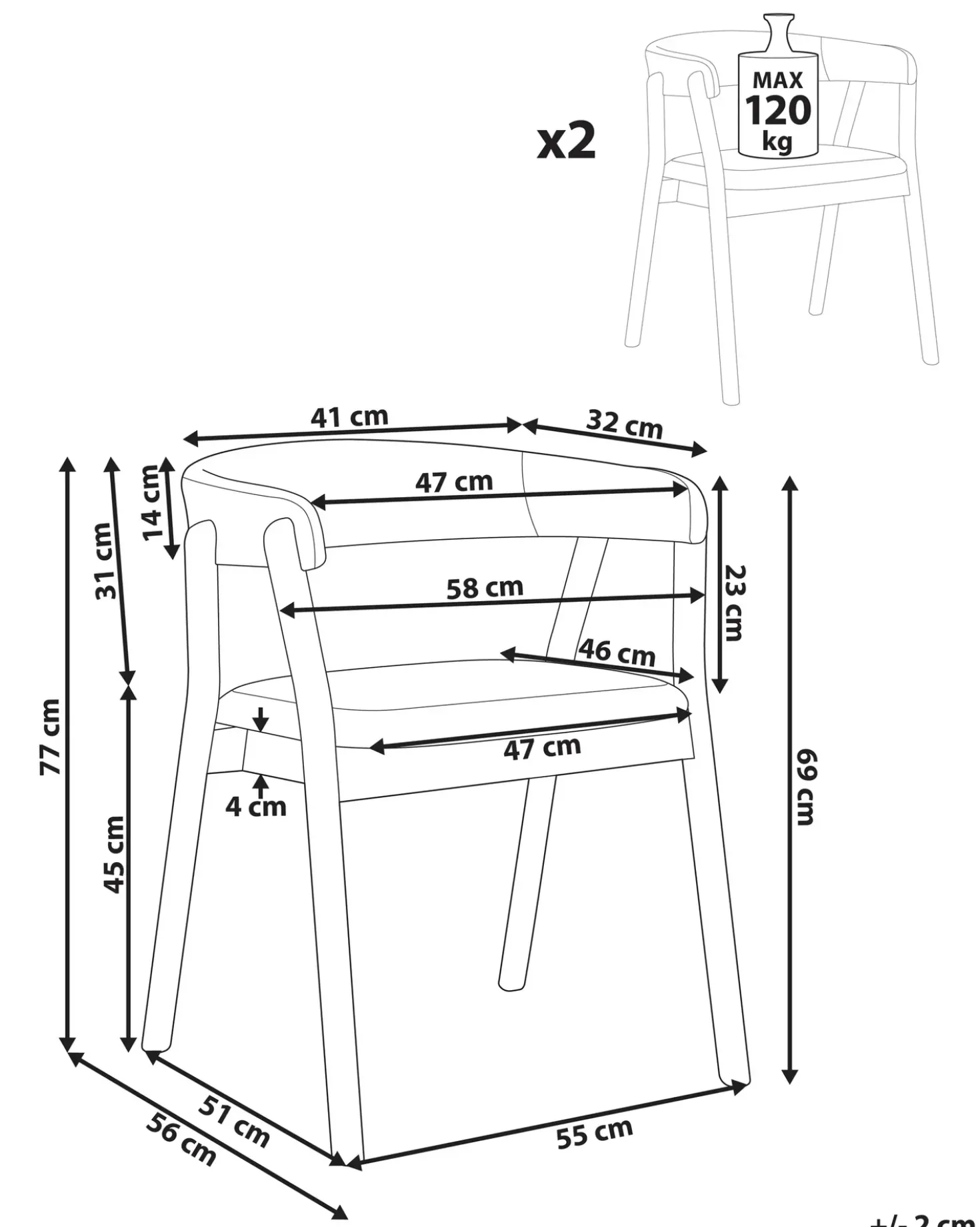 Set di 2 sedie da pranzo MYLO Tessuto Bianco sporco/Marrone scuro
