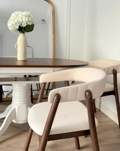 Set di 2 sedie da pranzo MYLO Tessuto Bianco sporco/Marrone scuro