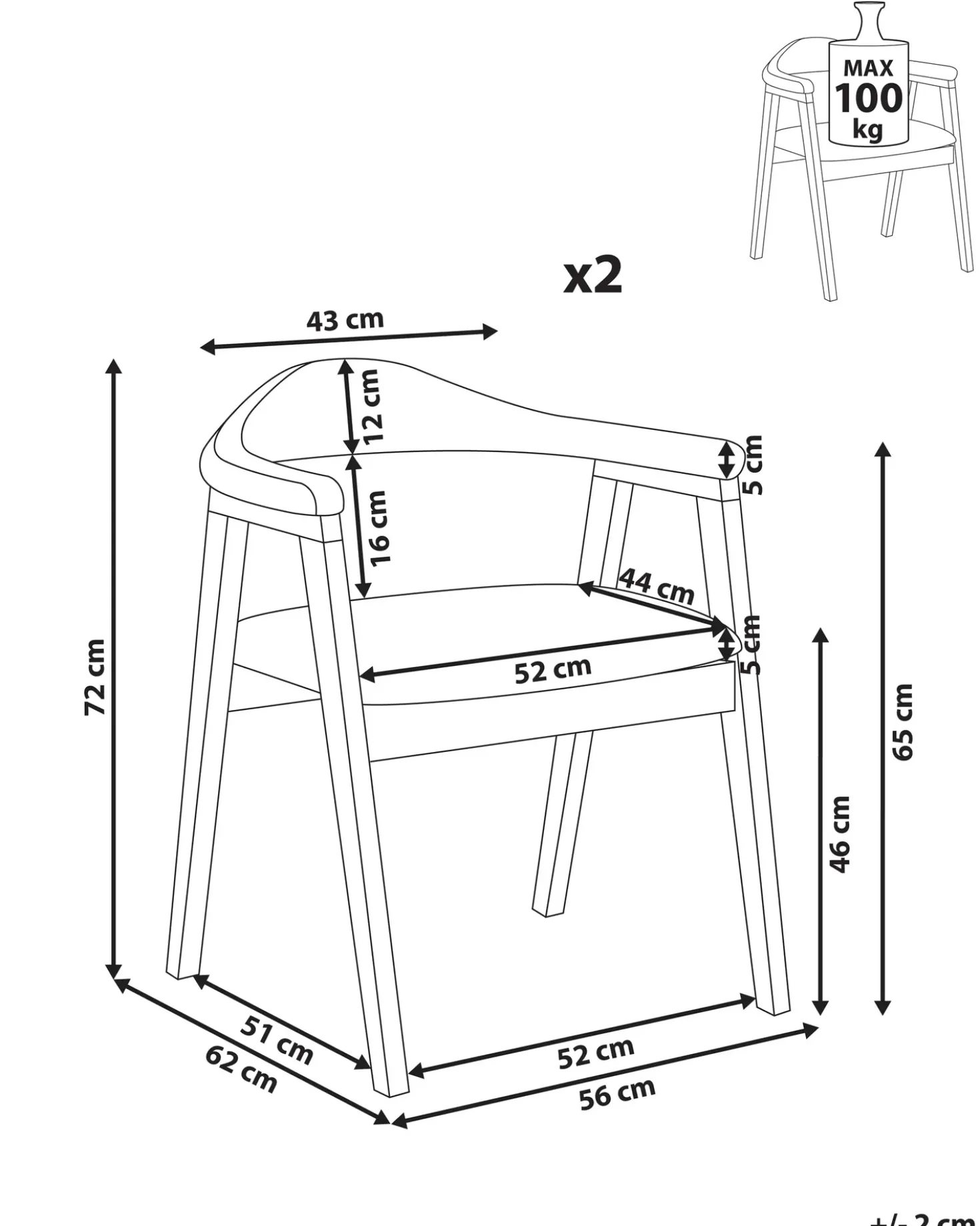 Set di 2 sedie da pranzo ONECO Legno Marrone scuro