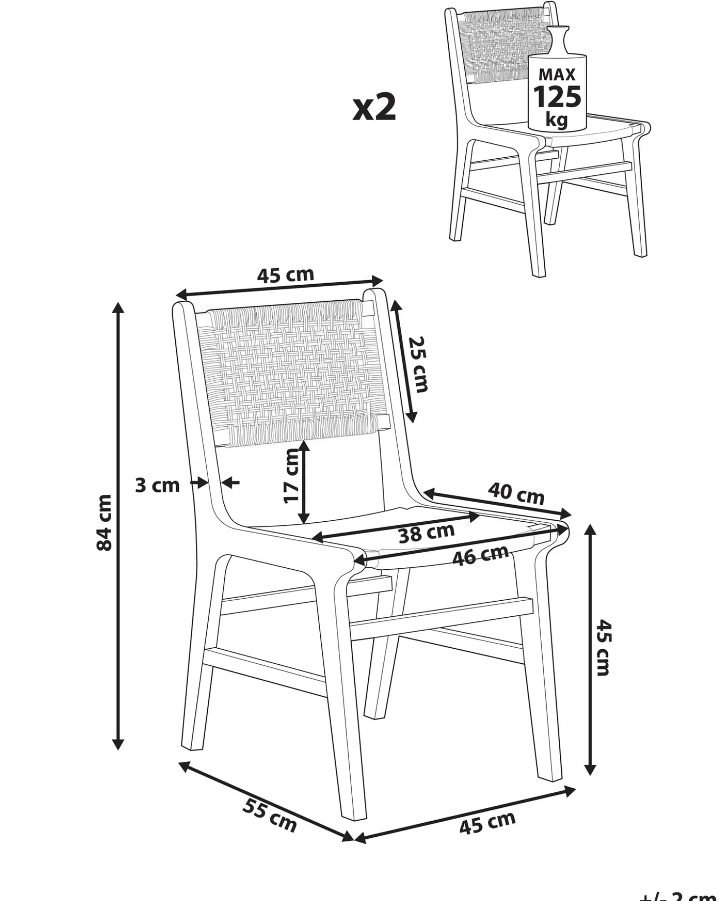 Set di 2 sedie da pranzo OZELLA Legno Marrone chiaro/Beige