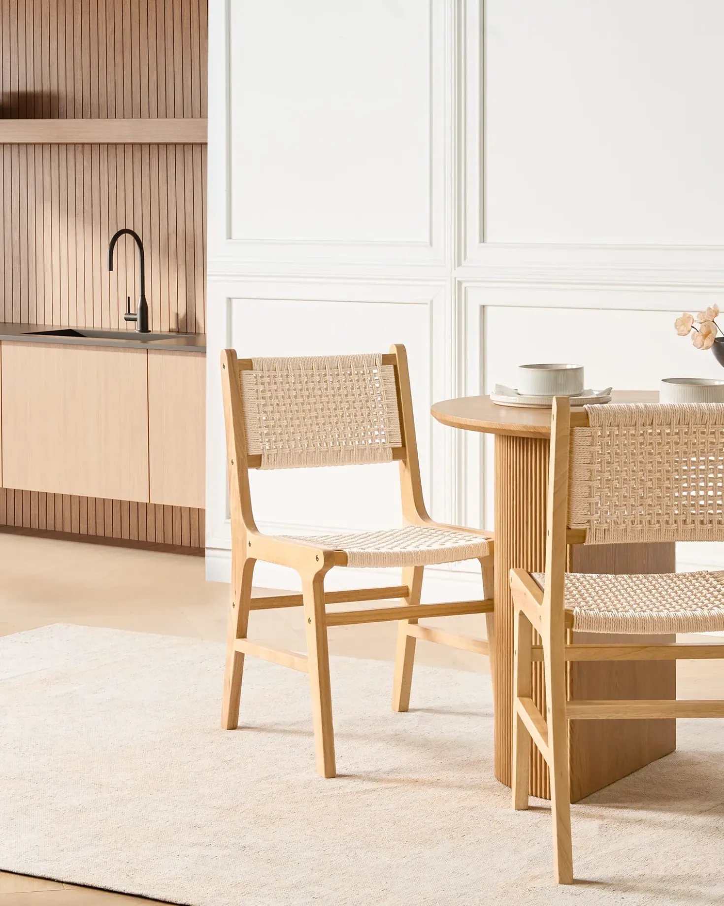 Set di 2 sedie da pranzo OZELLA Legno Marrone chiaro/Beige
