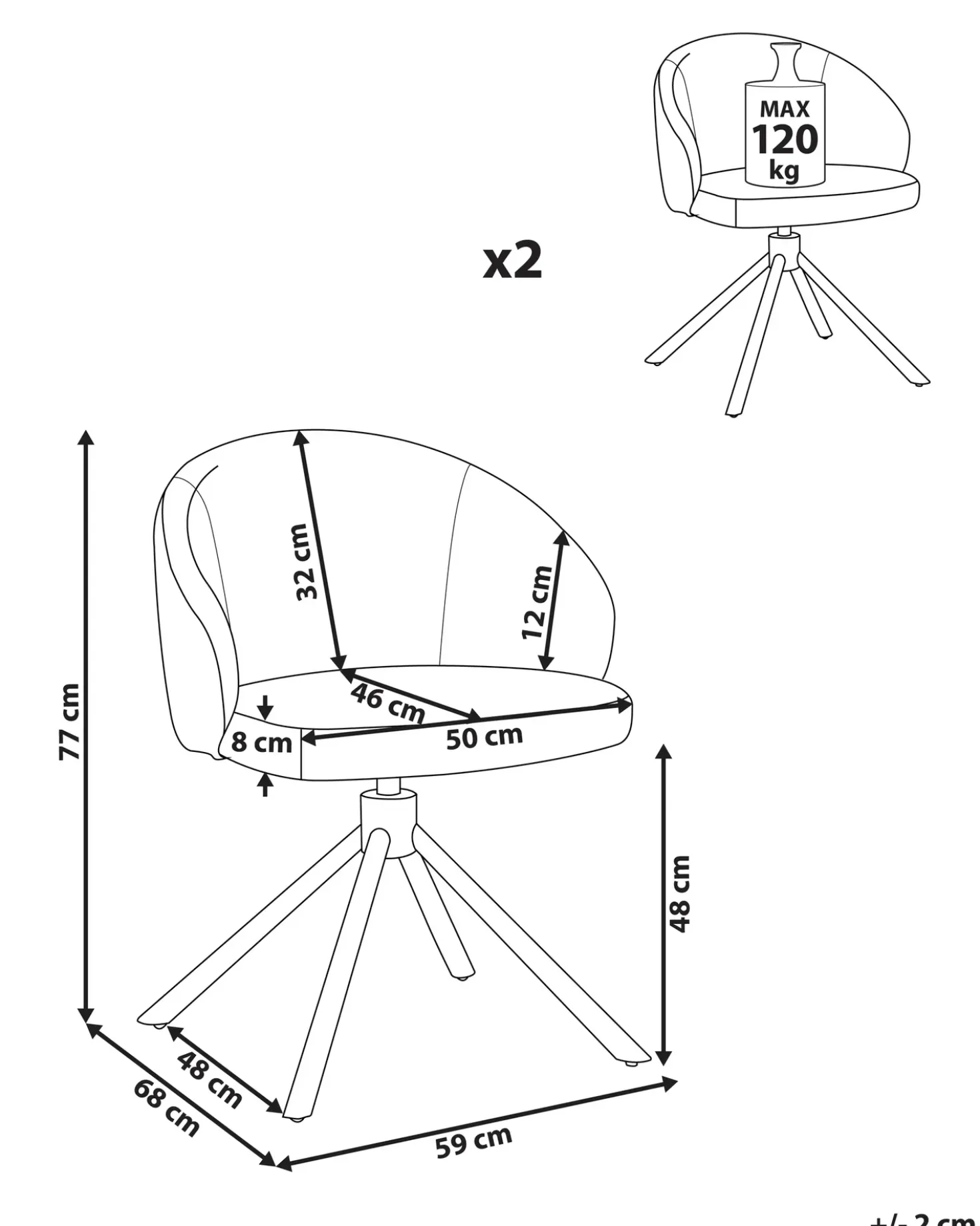 Set di 2 sedie da pranzo OVALO Tessuto Bianco sporco
