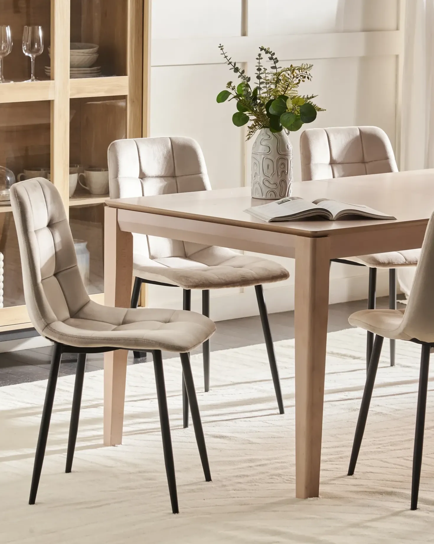 Set di 4 sedie da pranzo POWELL Velluto Beige