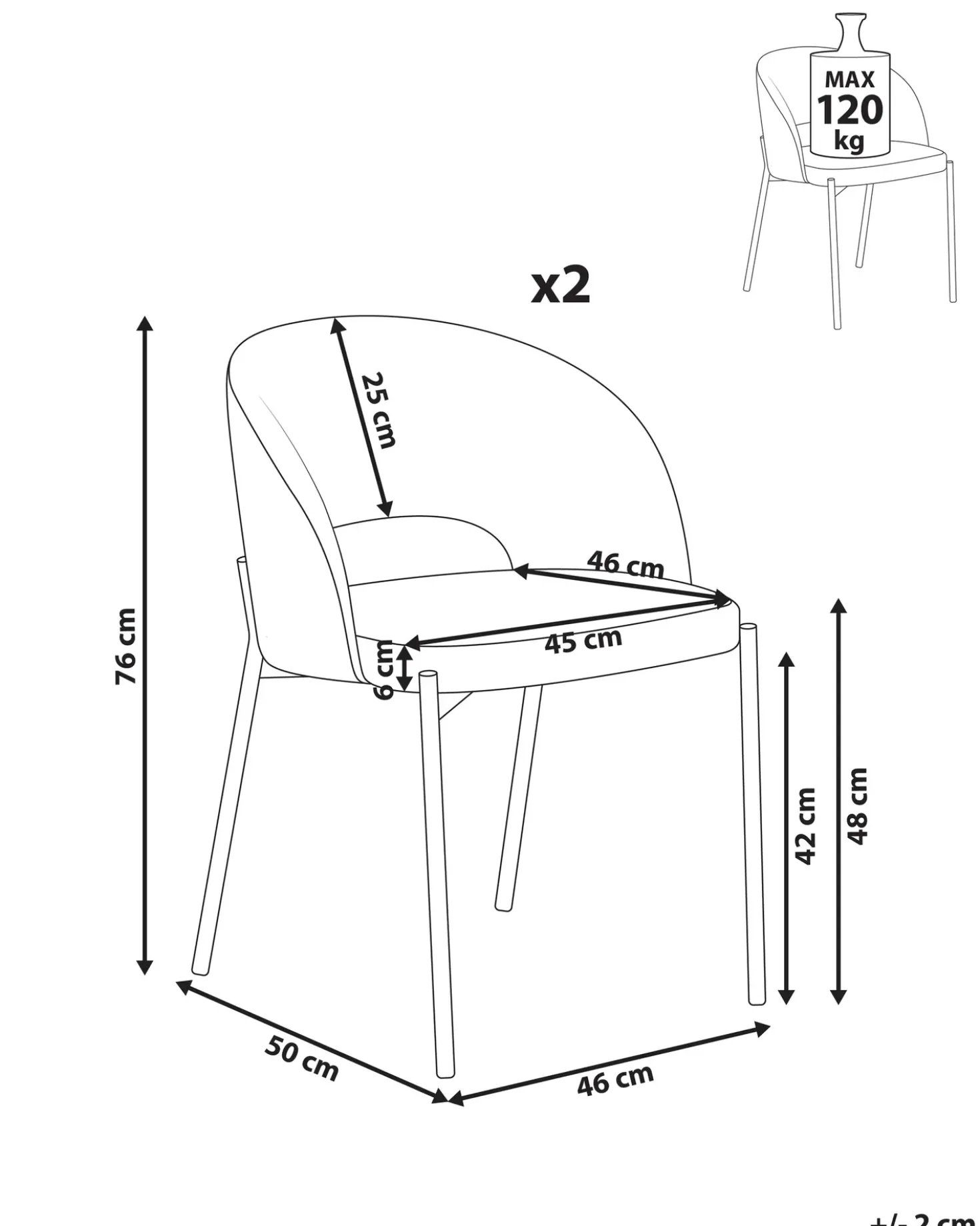 Set di 2 sedie da pranzo PENNY Tessuto Nero