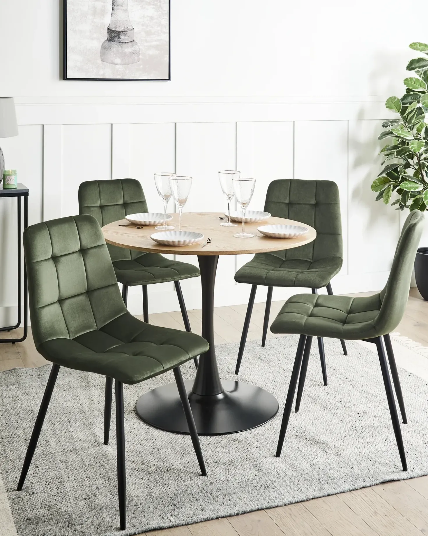 Set di 4 sedie da pranzo POWELL Velluto Verde oliva
