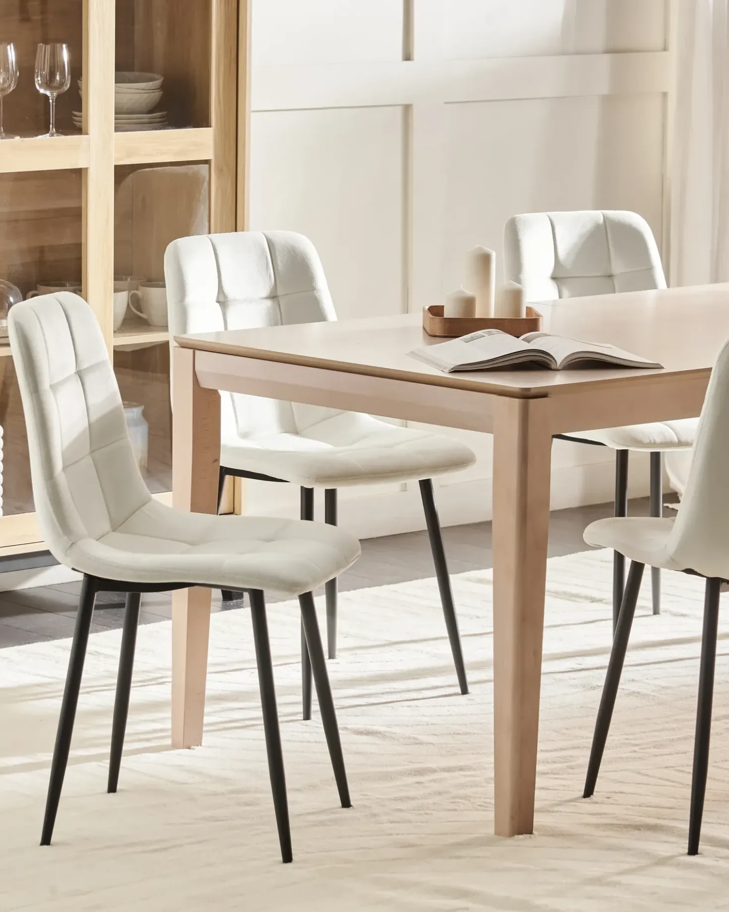 Set di 4 sedie da pranzo POWELL Velluto Bianco sporco