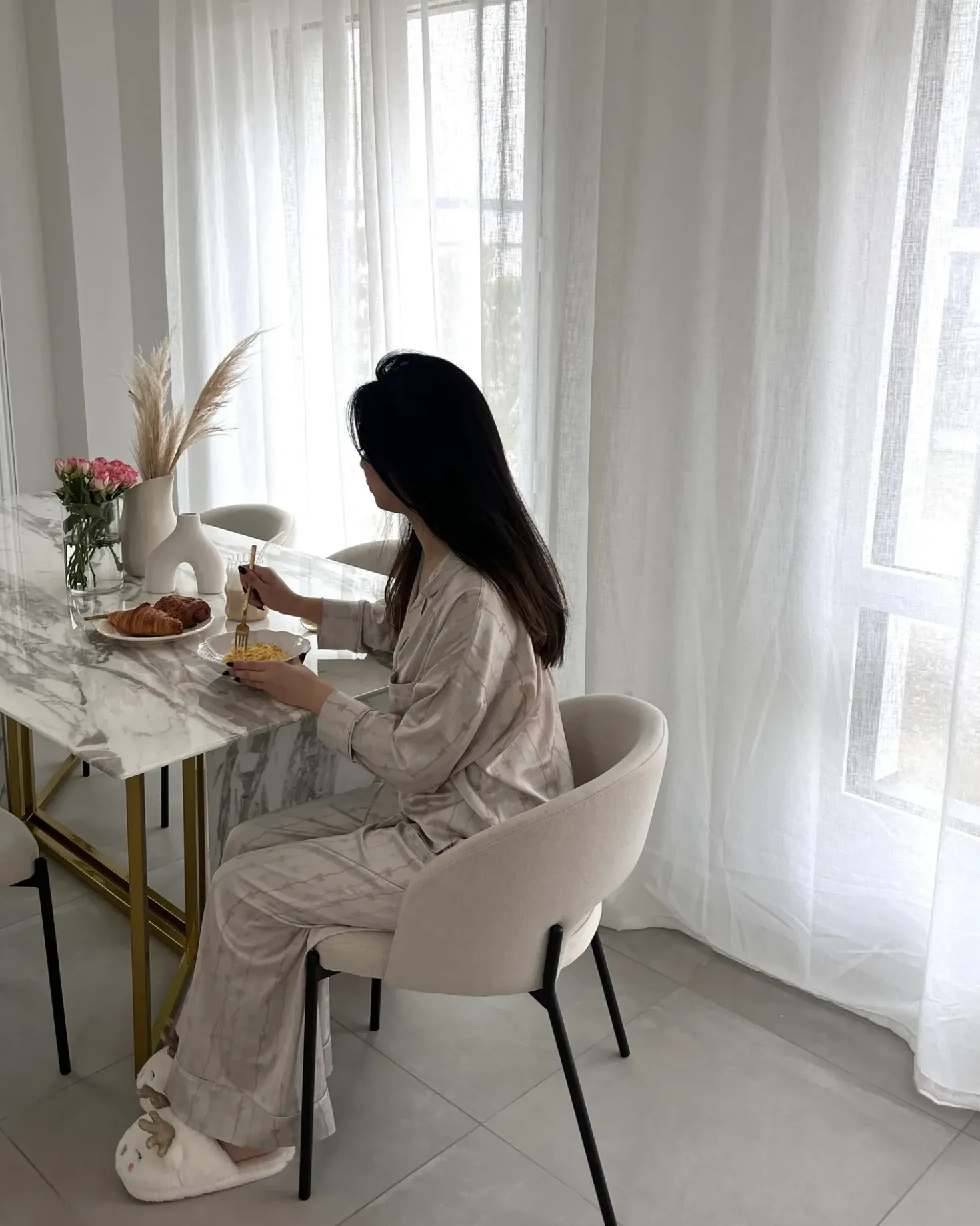 Set di 2 sedie da pranzo PENNY Tessuto Beige chiaro