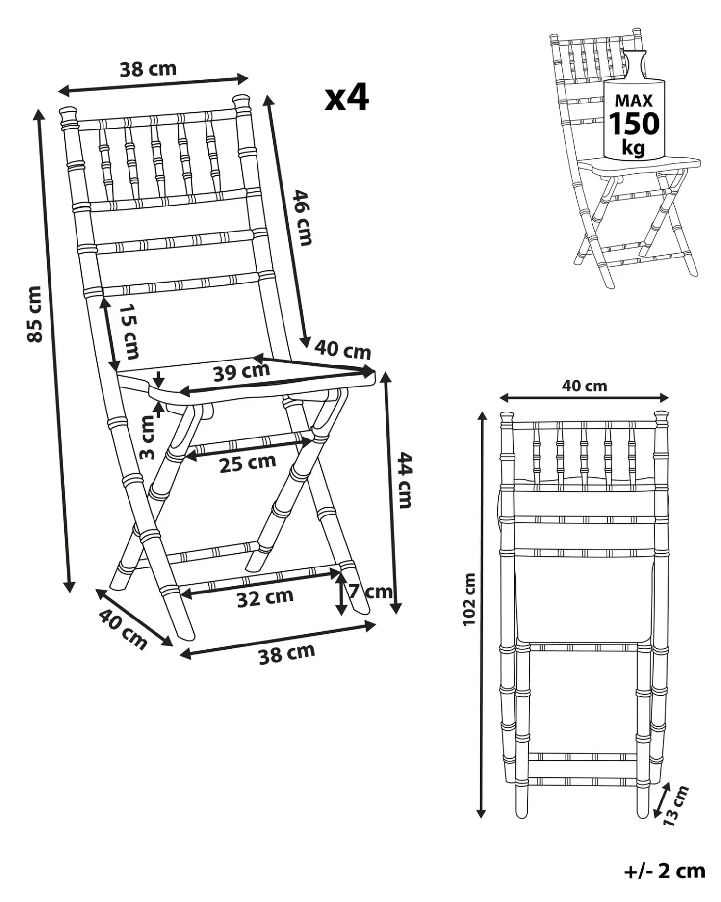 Set di 4 sedie da pranzo Pieghevole MACHIAS Legno di faggio Argento